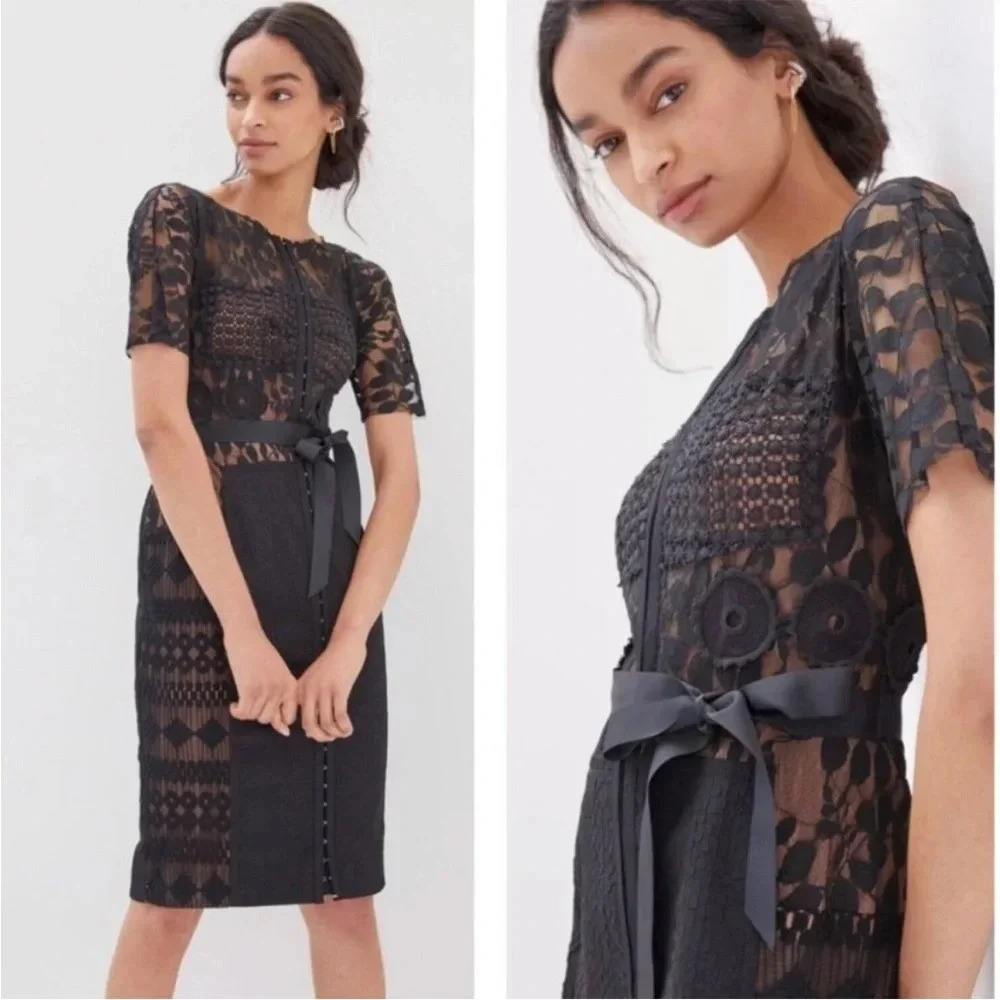 Byron Lars Anthropologie Carissima Sheath Lace Black Dress Size 2 Petite